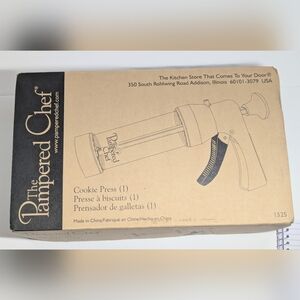 NIB Pampered Chef Cookie Press 1525 16 Discs Original Box With Care/Recipe Cards